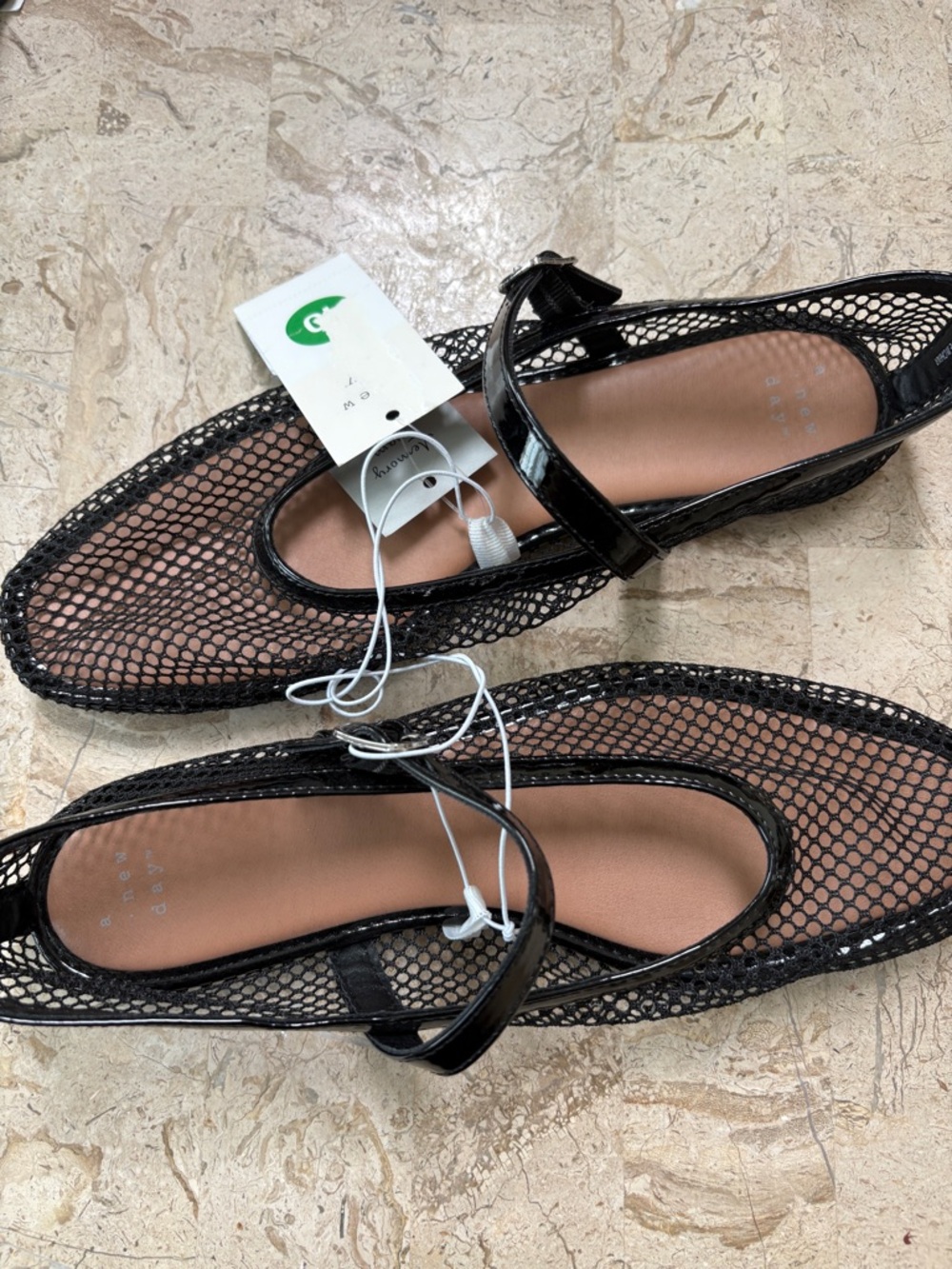 Issa Mesh Mary Jane Black Ballet Flats Memory Foam Insole